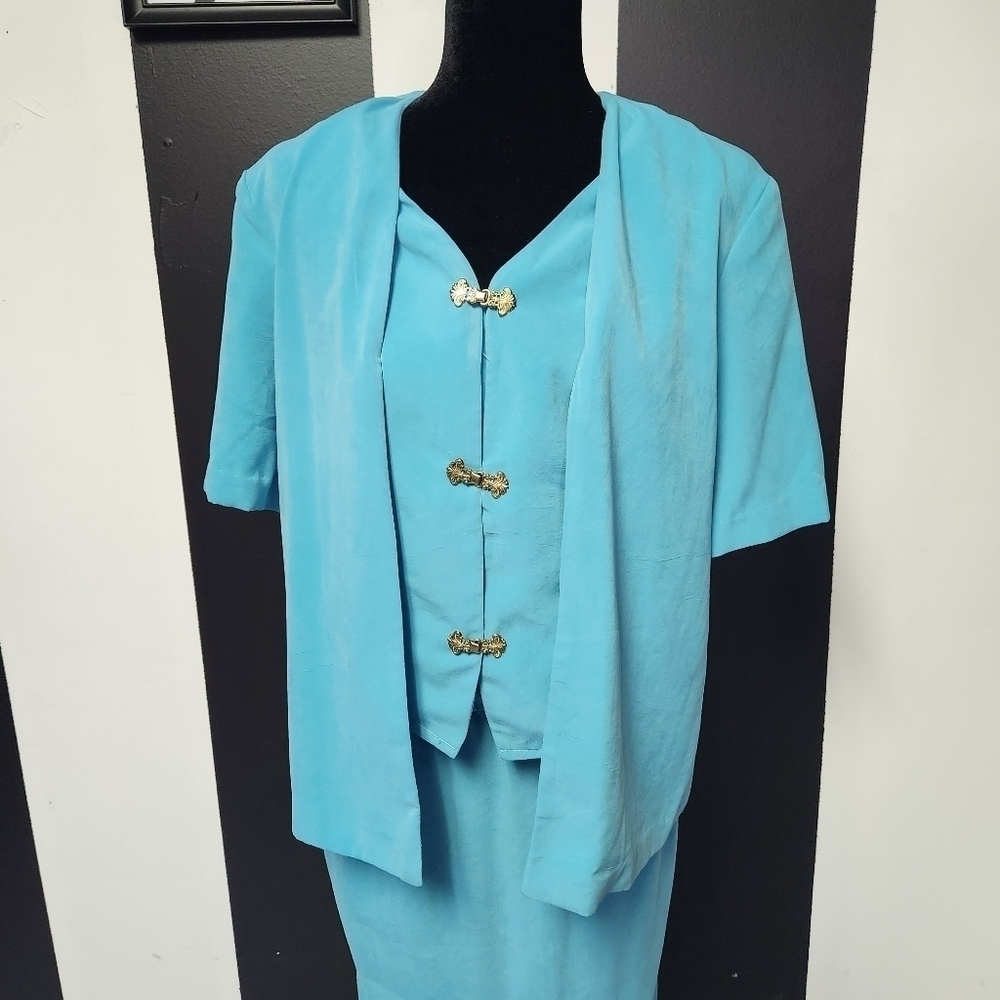 Vintage skirt suit set aqua - Picture 5 of 7